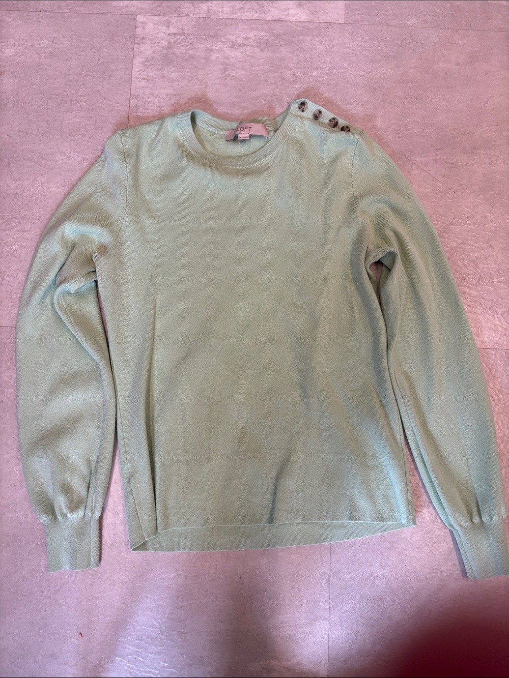 LOFT Mint Green Crewneck Sweater with Shoulder Buttons